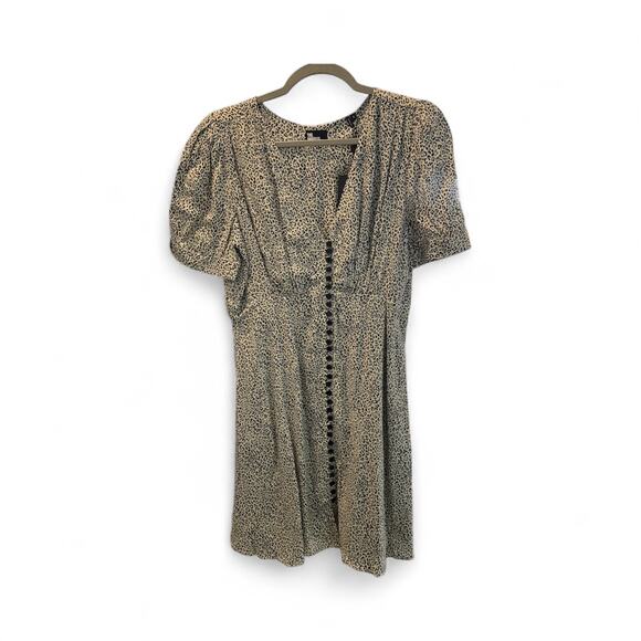 The Kooples Mini Leo Dress Light Tan Black V-Neck Button Down Small Medium 6 NWT - Picture 2 of 7